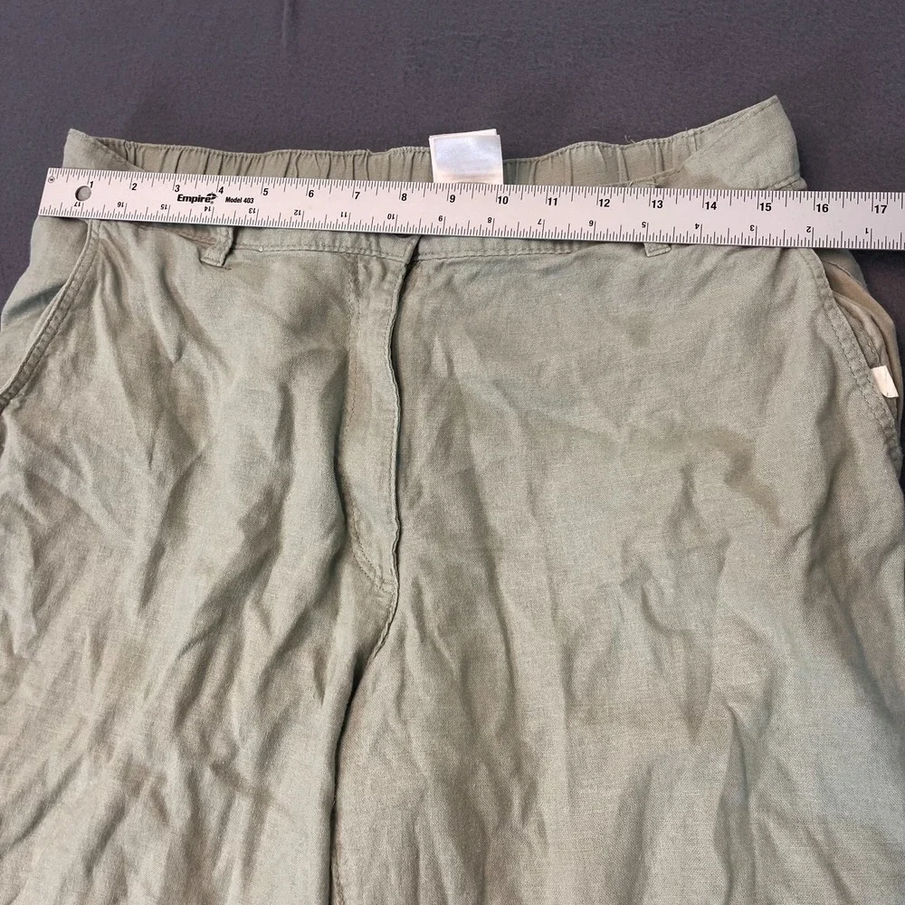 H&M Linen Blend Straight Retro Trouser Pants Women's Sz 12 Green Grey Beach Wide